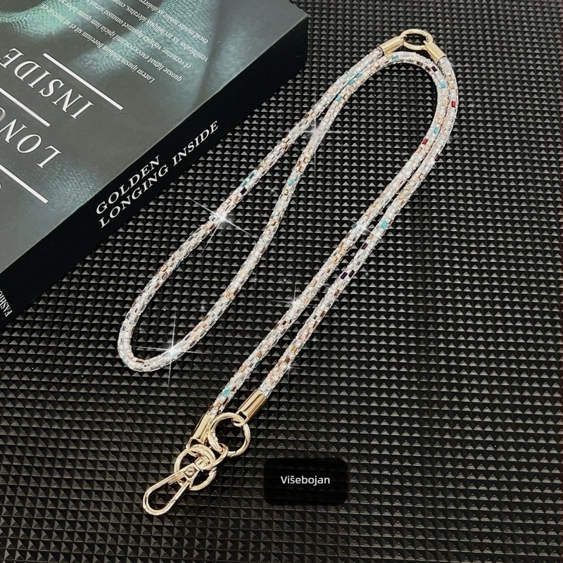 Kristalni dugi lanac za telefon — 3-u-1 crossbody, ručno izrađeno, s čeličnom žicom i metalnom kopčom