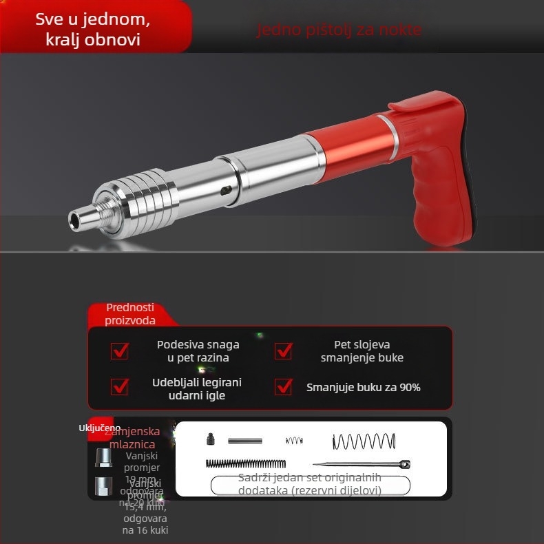 Pištolj za ekserenje za okvirnu gradnju; čelično kućište; tiho djelovanje