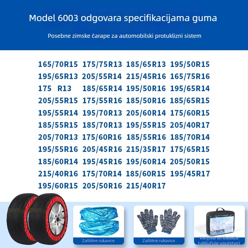Peace and Peace zimske čarape za gume — protuklizni tekstil, prilagodljive za posebne automobile, težina 1–1,5 kg