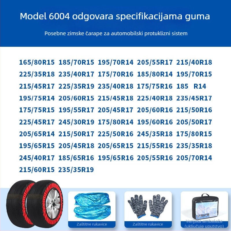 Peace and Peace zimske čarape za gume — protuklizni tekstil, prilagodljive za posebne automobile, težina 1–1,5 kg