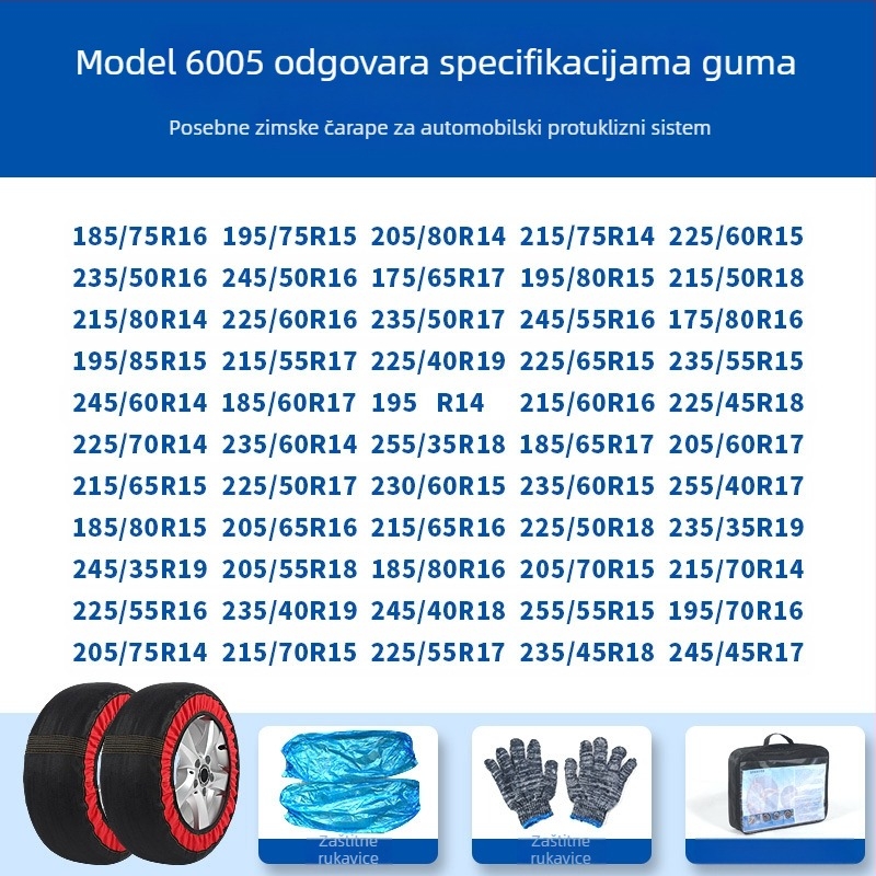Peace and Peace zimske čarape za gume — protuklizni tekstil, prilagodljive za posebne automobile, težina 1–1,5 kg