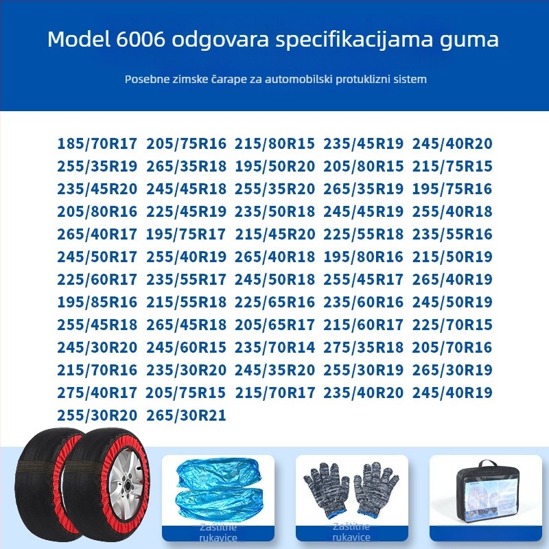Peace and Peace zimske čarape za gume — protuklizni tekstil, prilagodljive za posebne automobile, težina 1–1,5 kg