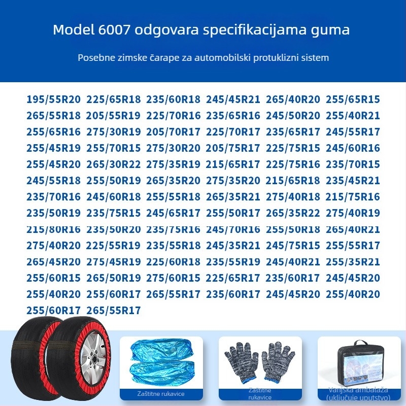 Peace and Peace zimske čarape za gume — protuklizni tekstil, prilagodljive za posebne automobile, težina 1–1,5 kg