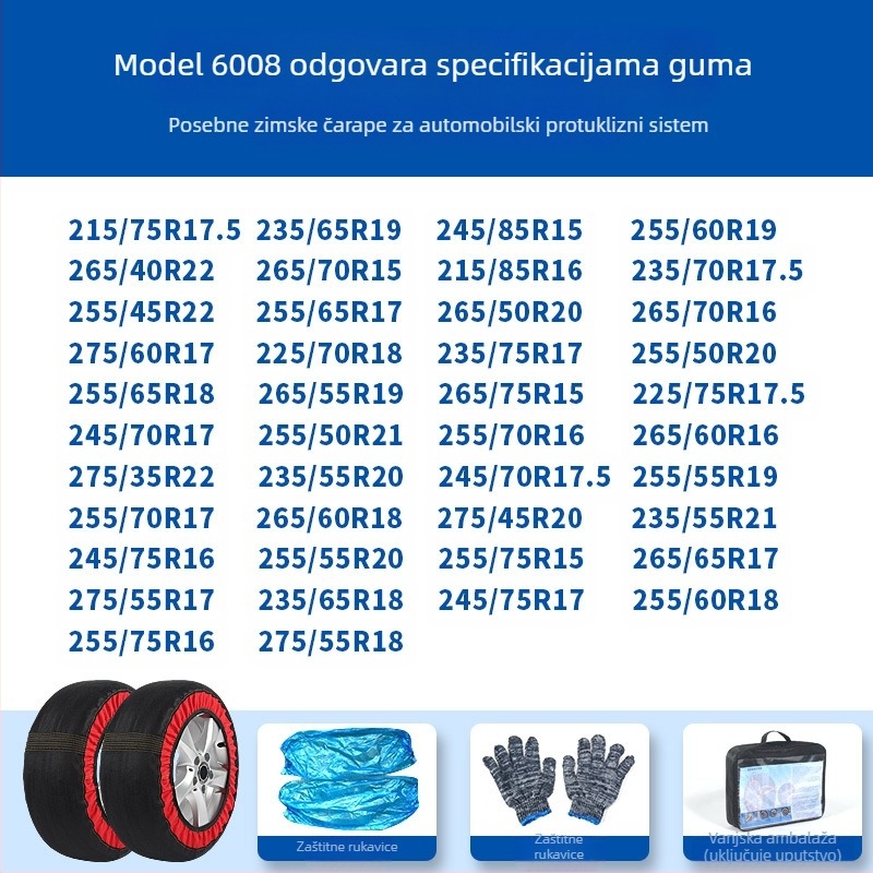 Peace and Peace zimske čarape za gume — protuklizni tekstil, prilagodljive za posebne automobile, težina 1–1,5 kg