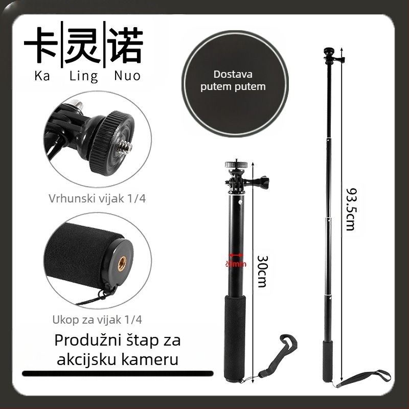 Selfie štap, 4-dijelni, aluminijska legura, ekscentricni cijevni produživač za kamere s 1/4" navojem, nosivost 2 kg