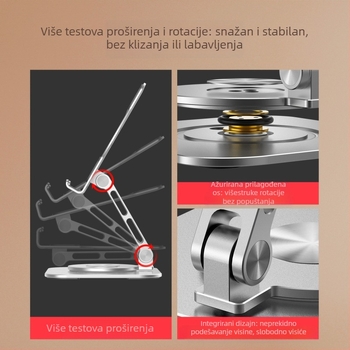 Stolni nosač za telefon i tablet s 360° rotacijom, od aluminijske legure, višenamjenski dizajn