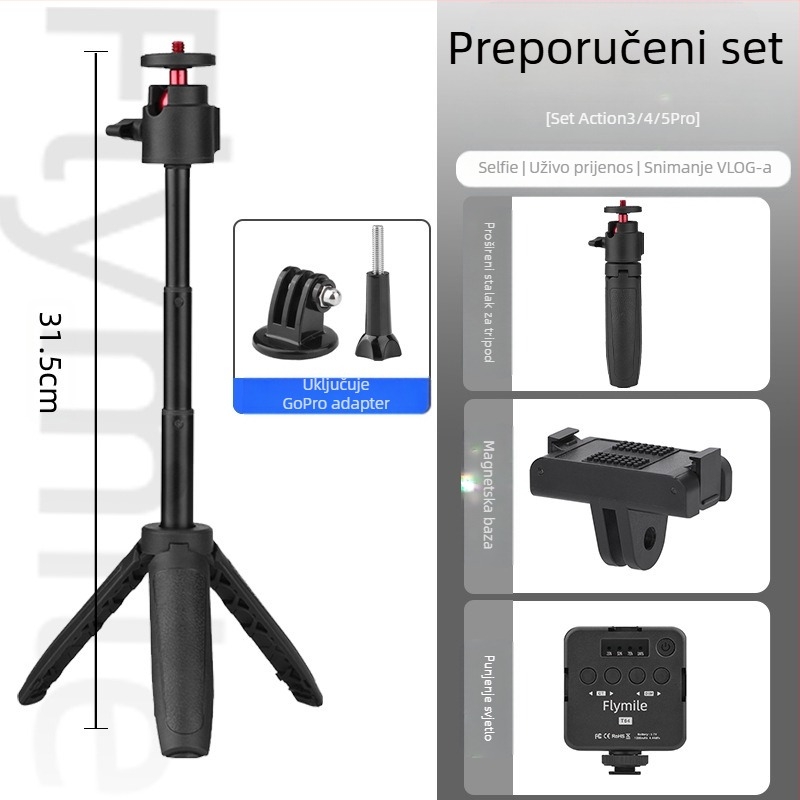 Držač/adapter za Action4/5 Pro – ručni selfie štapić i tripod za sportsku kameru, Pocket 3 proširenje, nosivost 1 kg, 3 sekcije