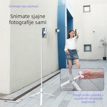 Bluetooth selfie štap s automatskim izlaženjem, aluminijski teleskopski držač za telefon, podni stativ za live streaming