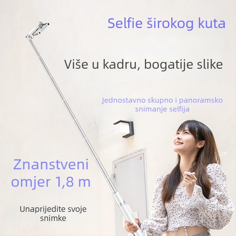 Bluetooth selfie štap s automatskim izlaženjem, aluminijski teleskopski držač za telefon, podni stativ za live streaming