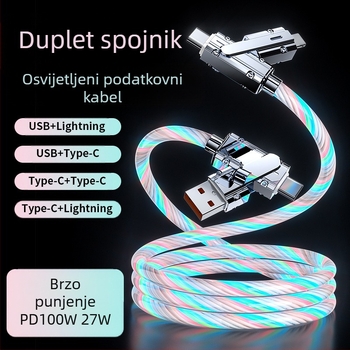 Kabel za podatke sa dizajnom zvjezdarnog neba, 100W brzo punjenje, dvostruka grana (dvije na dvije), Mini USB, Lightning i Type-C
