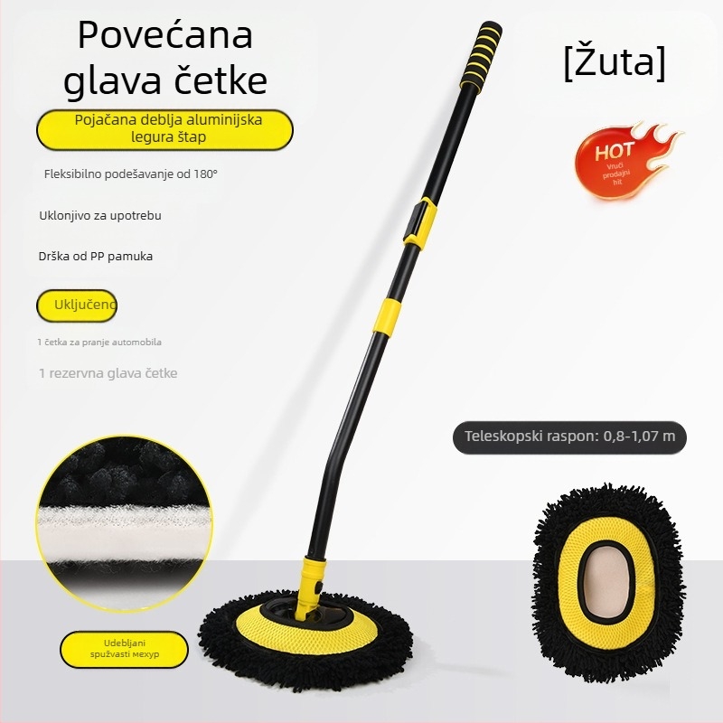 Rotirajući teleskopski mop za pranje automobila s mekanom Chenille četkom, dugačka drška; Materijali: Chenille, aluminijska legura cijev, PP; Marka: Leben/Helloleiboo