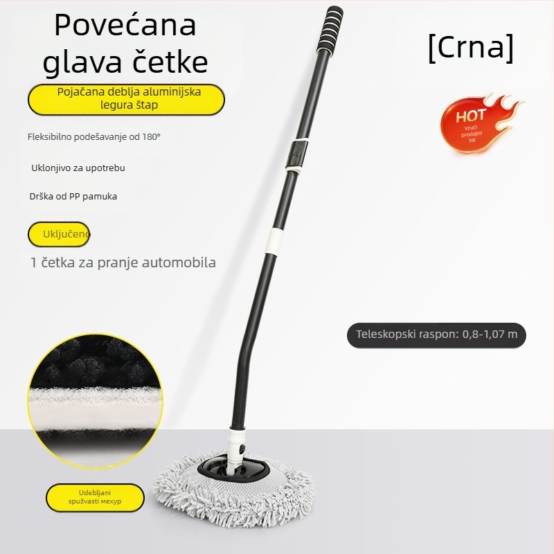 Rotirajući teleskopski mop za pranje automobila s mekanom Chenille četkom, dugačka drška; Materijali: Chenille, aluminijska legura cijev, PP; Marka: Leben/Helloleiboo