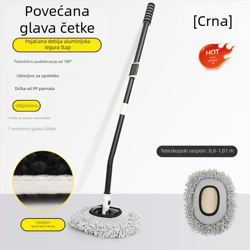 Rotirajući teleskopski mop za pranje automobila s mekanom Chenille četkom, dugačka drška; Materijali: Chenille, aluminijska legura cijev, PP; Marka: Leben/Helloleiboo