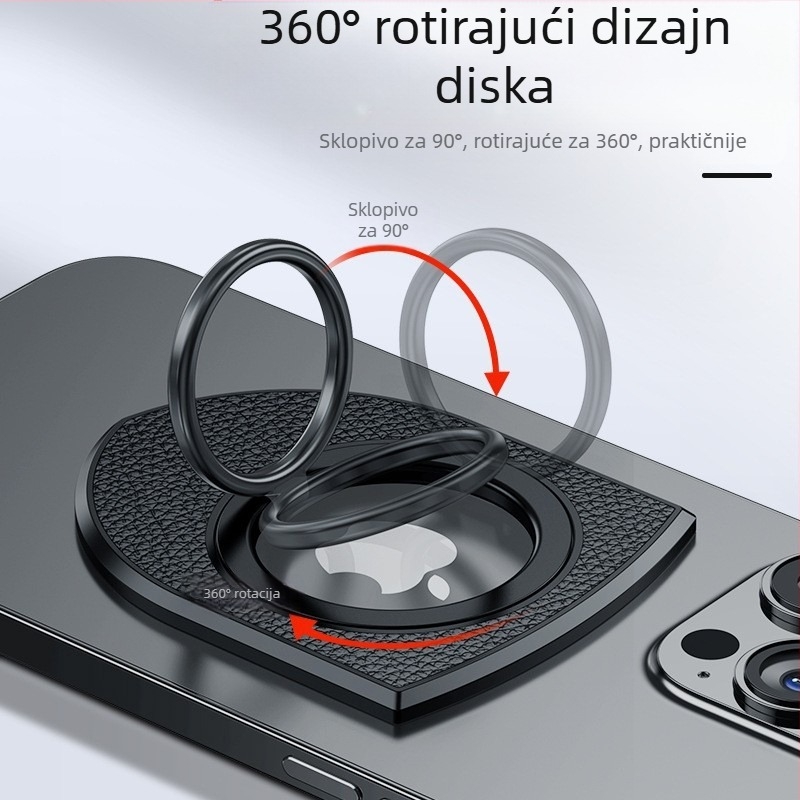 Magnetični držač prstena s kožnom teksturom, dvostrani, s rotirajućom bazom od karbonskih vlakana za gledanje i livestream na stolnim telefonima