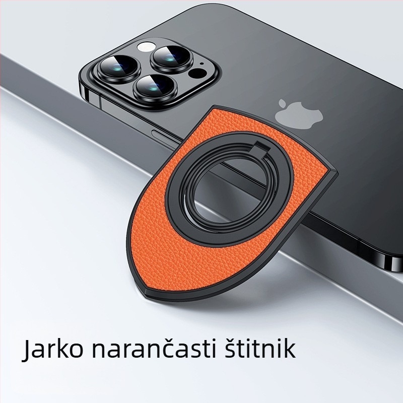 Magnetični držač prstena s kožnom teksturom, dvostrani, s rotirajućom bazom od karbonskih vlakana za gledanje i livestream na stolnim telefonima