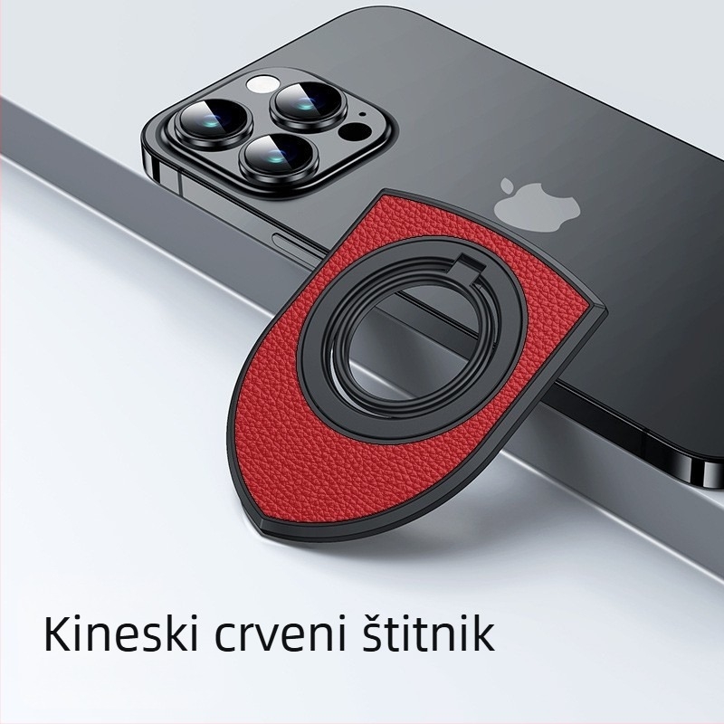 Magnetični držač prstena s kožnom teksturom, dvostrani, s rotirajućom bazom od karbonskih vlakana za gledanje i livestream na stolnim telefonima