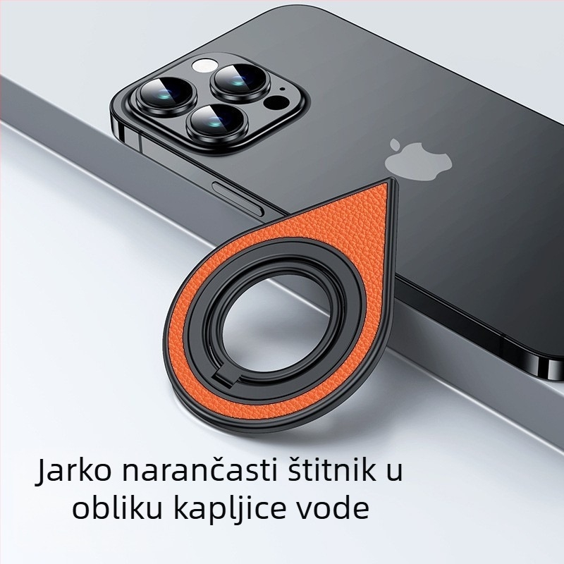 Magnetični držač prstena s kožnom teksturom, dvostrani, s rotirajućom bazom od karbonskih vlakana za gledanje i livestream na stolnim telefonima