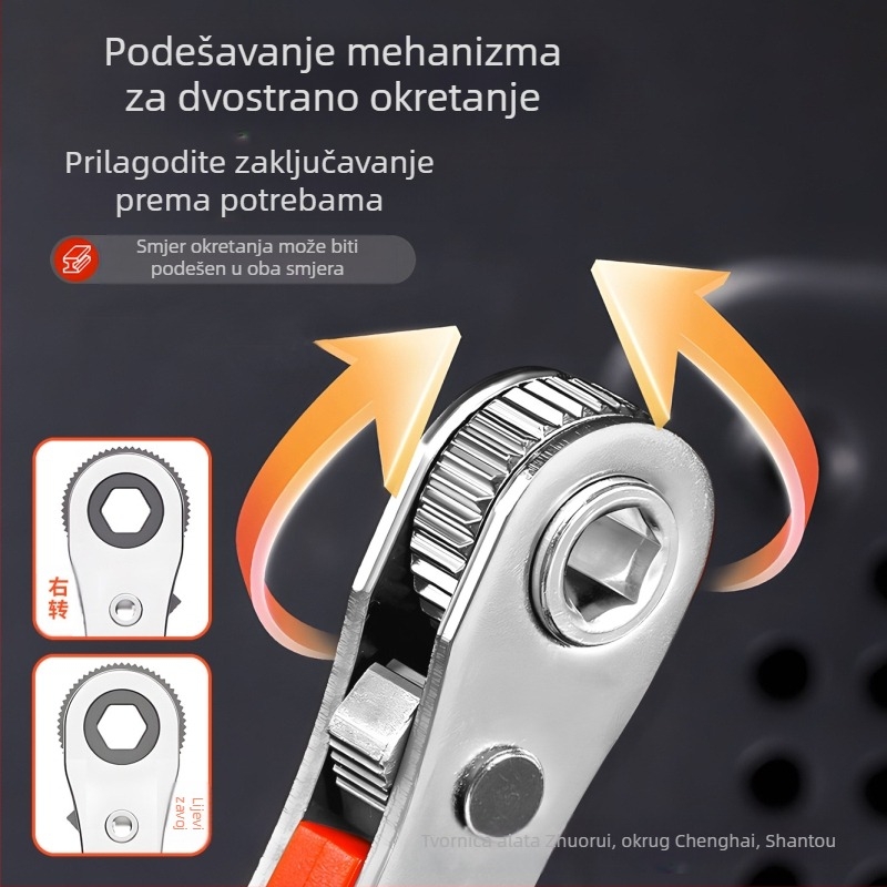 Set odvijača Eagle Shield s reverzibilnim racijskim mehanizmom, lakat ključem i pravokutnim bitovima — karbon čelik, težina 0,6 kg, Set: Da, Magnetno: Ne, Izolirano: Ne