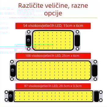 LED COB unutarnje čitaće svjetlo za kabinu vozila — 12-85V, aluminijska COB pločica, 54/64/87/108 LED dioda, pogodno za kamione, automobile, poluprikolice, kombije i autobuse