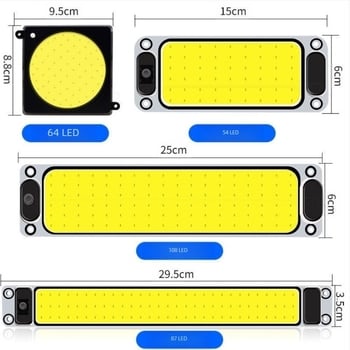 LED COB unutarnje čitaće svjetlo za kabinu vozila — 12-85V, aluminijska COB pločica, 54/64/87/108 LED dioda, pogodno za kamione, automobile, poluprikolice, kombije i autobuse