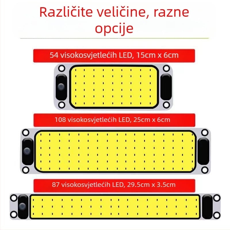 LED COB unutarnje čitaće svjetlo za kabinu vozila — 12-85V, aluminijska COB pločica, 54/64/87/108 LED dioda, pogodno za kamione, automobile, poluprikolice, kombije i autobuse
