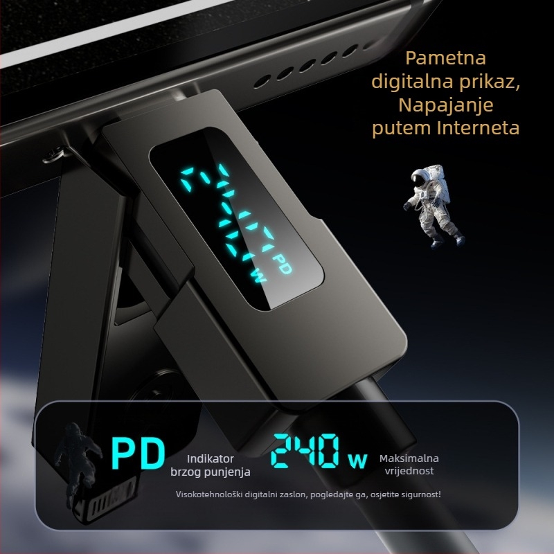 Double Demon 240W USB-C kabel 4-u-1 s digitalnim prikazom za brzo punjenje