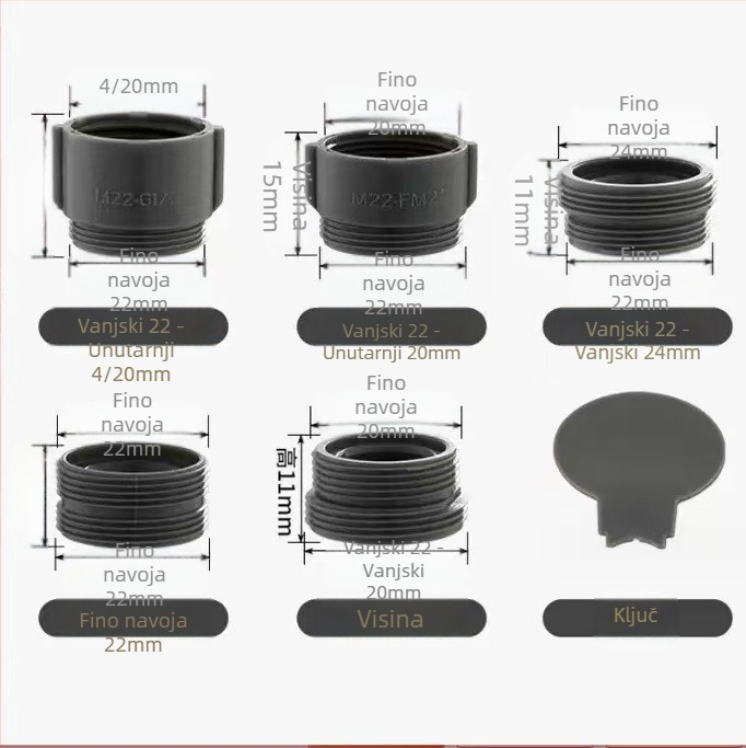 Univerzalni aerator slavine – produženje za kupaonicu, protiv prskanja, bakreno tijelo, spiralno priključivanje, ugradnja 22-24, elektroplatirani završni sloj