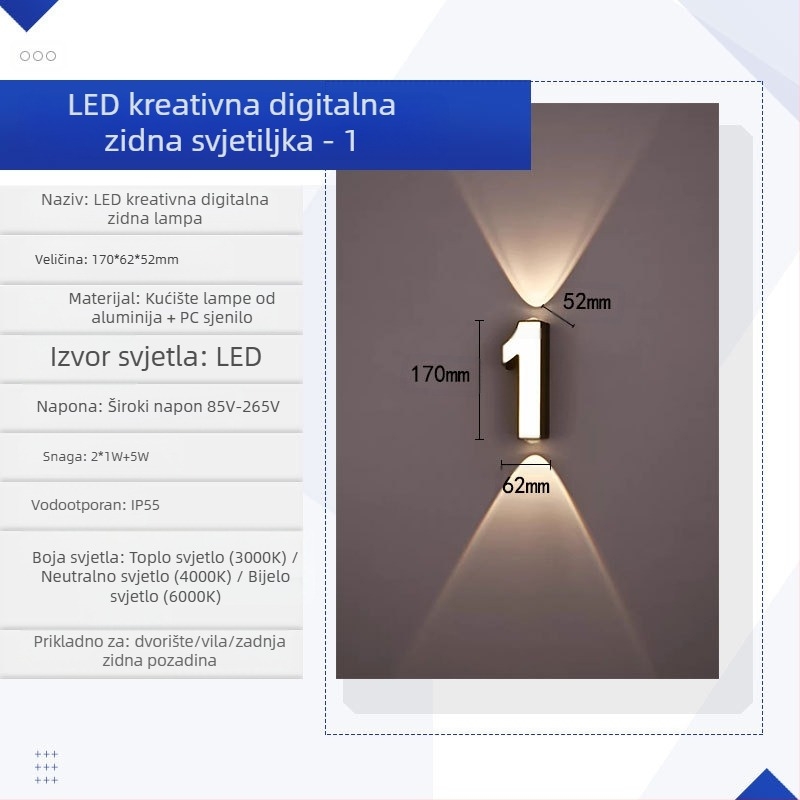 KAKAXI LED zidna svjetiljka — aluminijsko kućište, PC sjenilo, 220V, CE certifikat