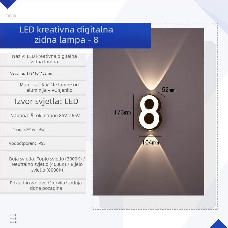 KAKAXI LED zidna svjetiljka — aluminijsko kućište, PC sjenilo, 220V, CE certifikat