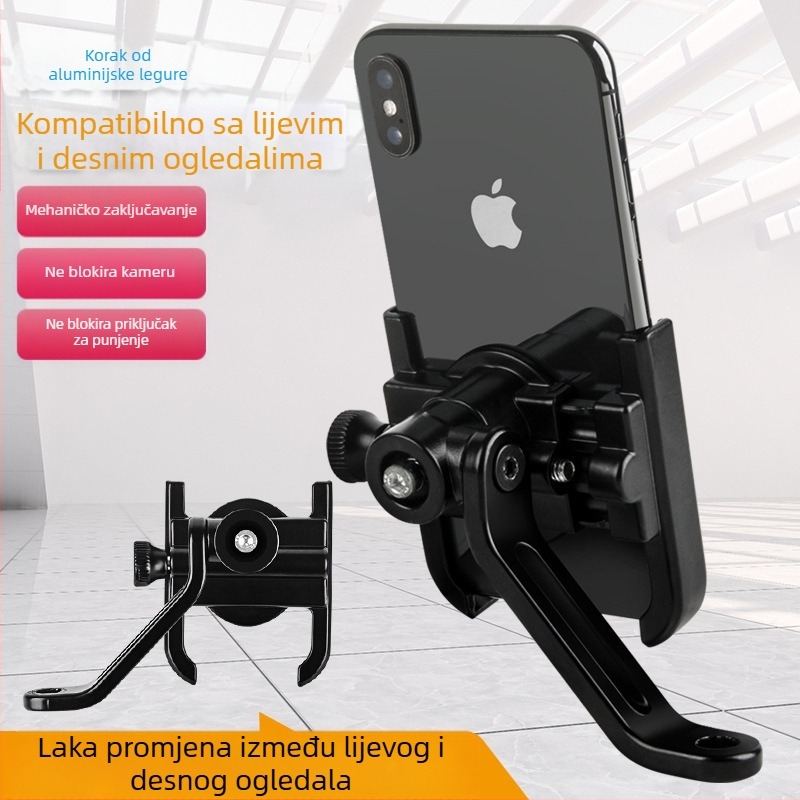 Držač telefona za motocikl - aluminijska legura, univerzalni, prilagodljiv