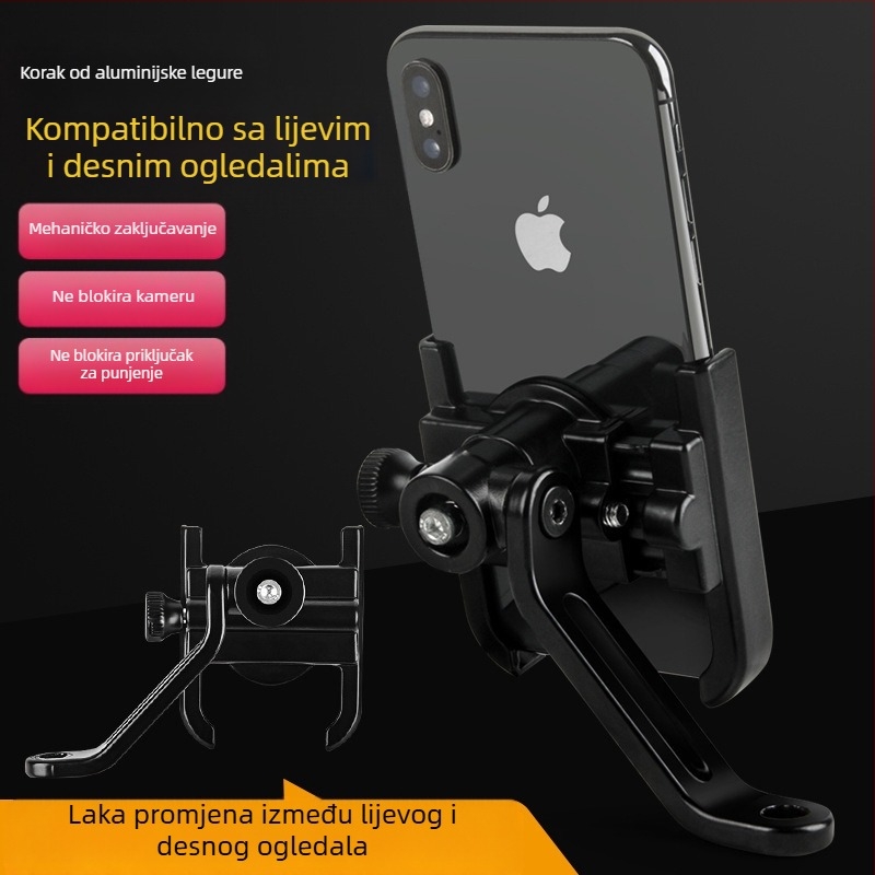 Držač telefona za motocikl - aluminijska legura, univerzalni, prilagodljiv