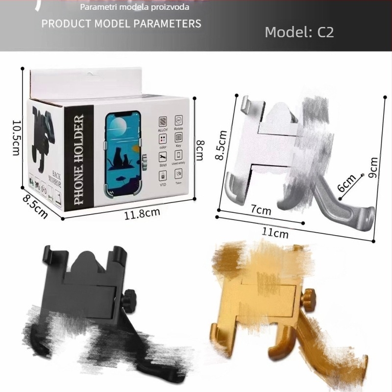 Držač telefona za motocikl - aluminijska legura, univerzalni, prilagodljiv