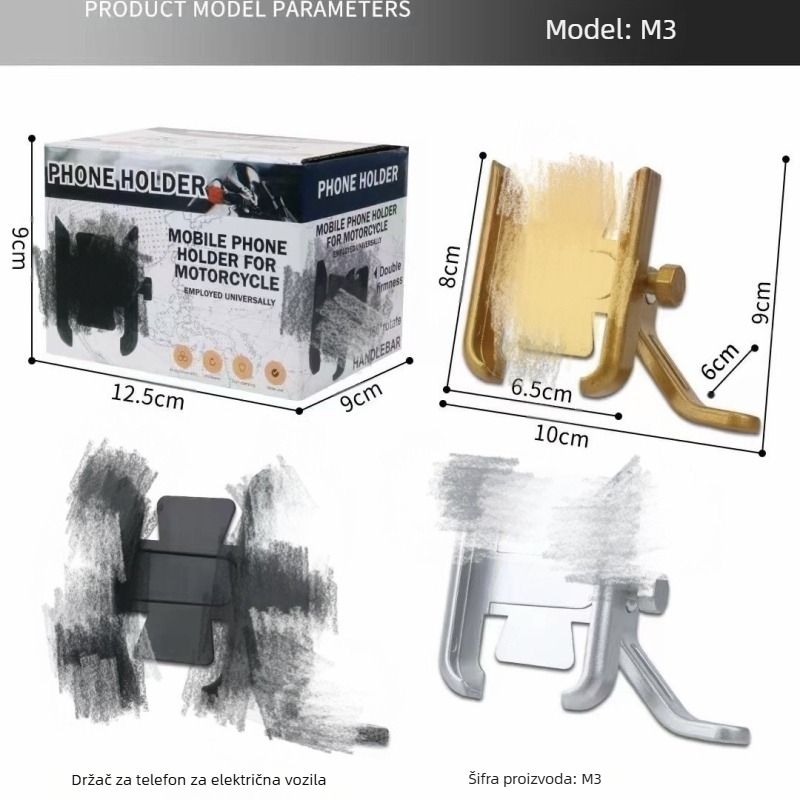 Držač telefona za motocikl - aluminijska legura, univerzalni, prilagodljiv