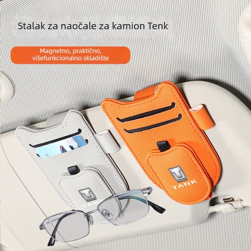 PU kožni klip za auto vizir za sunce – držač za naočale, karticu i identifikacijski dokument, prilagodljiv
