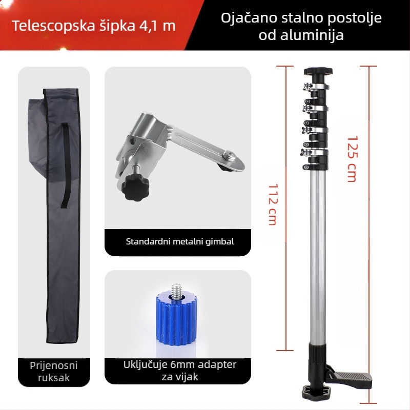 Laserska razina s teleskopskom šipkom za podršku i infracrveni višenamjenski držač, od debele aluminijske legure i nehrđajućeg čelika