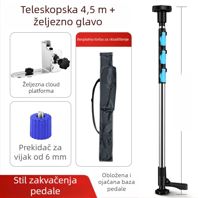 Laserska razina s teleskopskom šipkom za podršku i infracrveni višenamjenski držač, od debele aluminijske legure i nehrđajućeg čelika