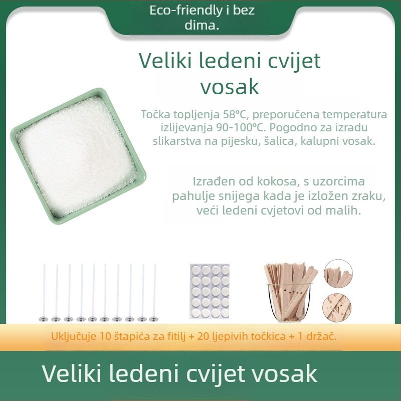 DIY materijal svijeće od sojinog voska – Ručno izrađena aromatična svijeća u obliku pahuljica; Marka: Flower with me; Materijal: Sojin vosak; Izrada: Ručna; Tip svijeće: Aromatična; Oblik: Pahuljice