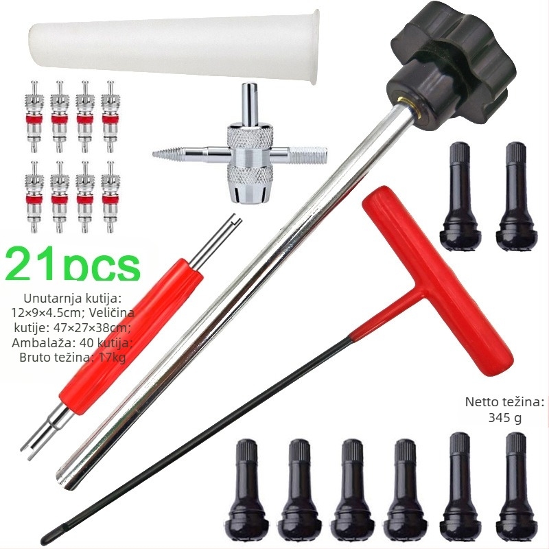 Set alata za ugradnju ventila za popravak pneu: demontaža gumene ventile i ugradnja jezgre ventila