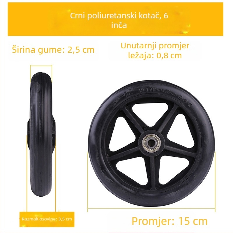 Prednje kolo za invalidska kolica, univerzalno, gumeno, bez napuhavanja, model YBK-011, marka Yibaikang