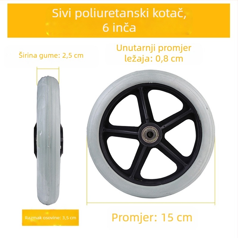 Prednje kolo za invalidska kolica, univerzalno, gumeno, bez napuhavanja, model YBK-011, marka Yibaikang