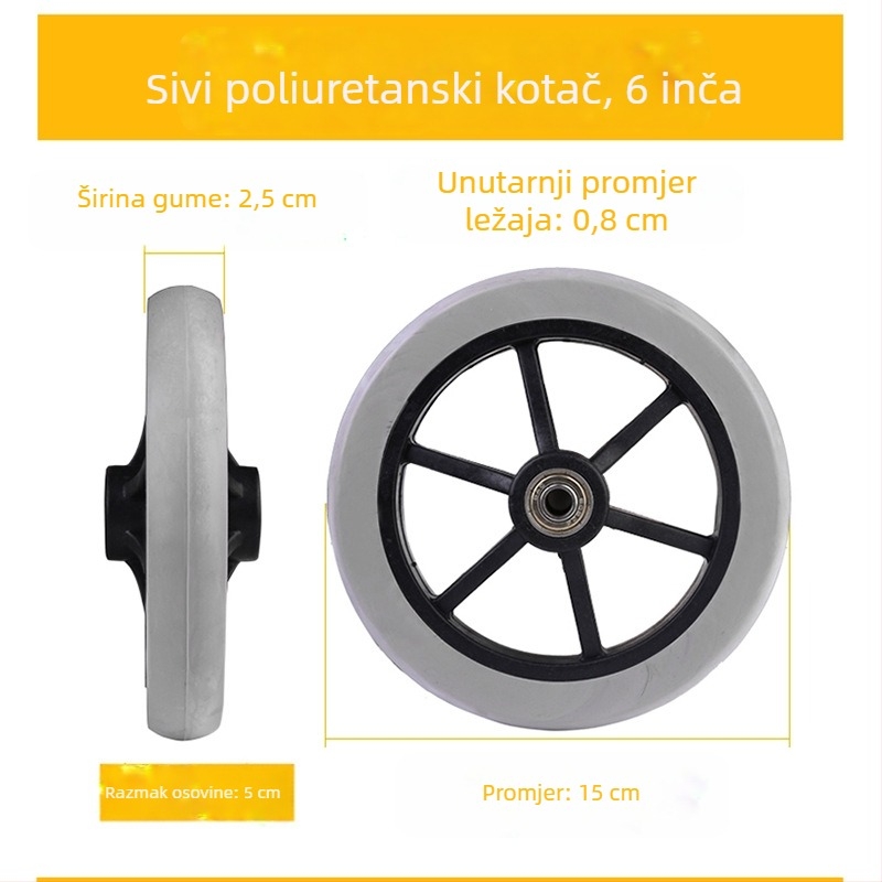 Prednje kolo za invalidska kolica, univerzalno, gumeno, bez napuhavanja, model YBK-011, marka Yibaikang