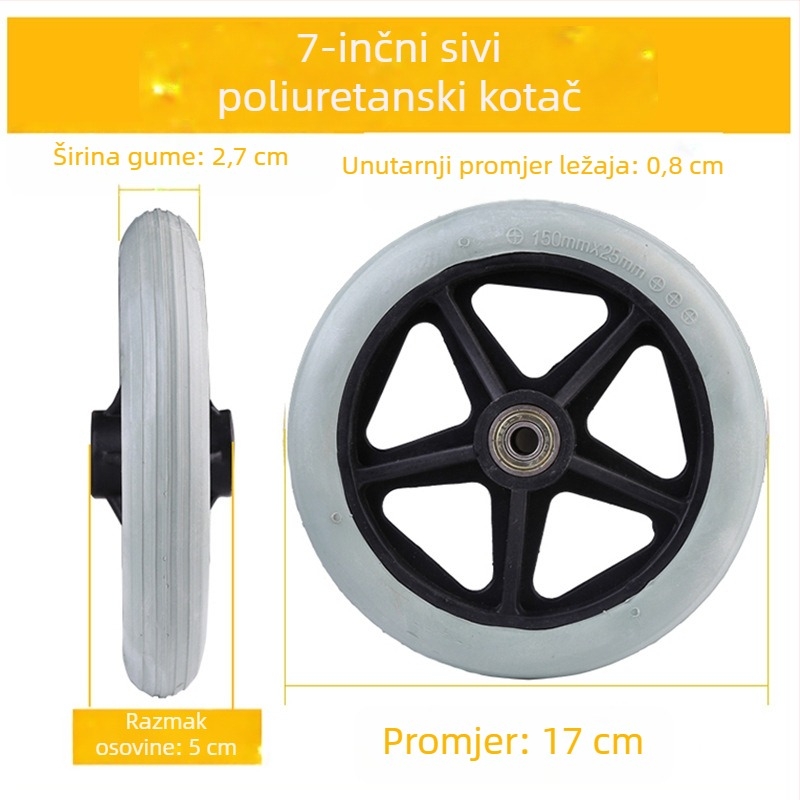 Prednje kolo za invalidska kolica, univerzalno, gumeno, bez napuhavanja, model YBK-011, marka Yibaikang