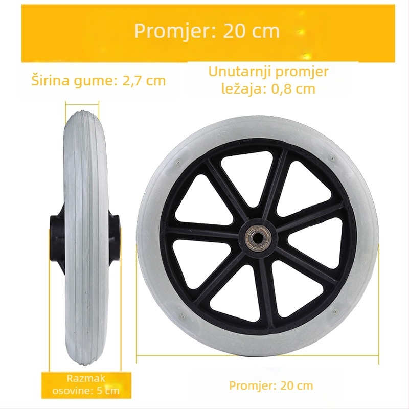 Prednje kolo za invalidska kolica, univerzalno, gumeno, bez napuhavanja, model YBK-011, marka Yibaikang