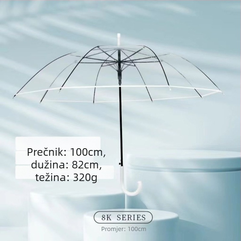 Yanyun prozirni kišobran s 16 rebara, automatsko otvaranje, duga drška, DIY prilagodba