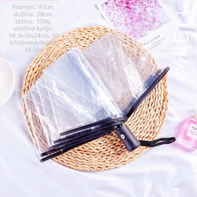 Yanyun prozirni kišobran s 16 rebara, automatsko otvaranje, duga drška, DIY prilagodba