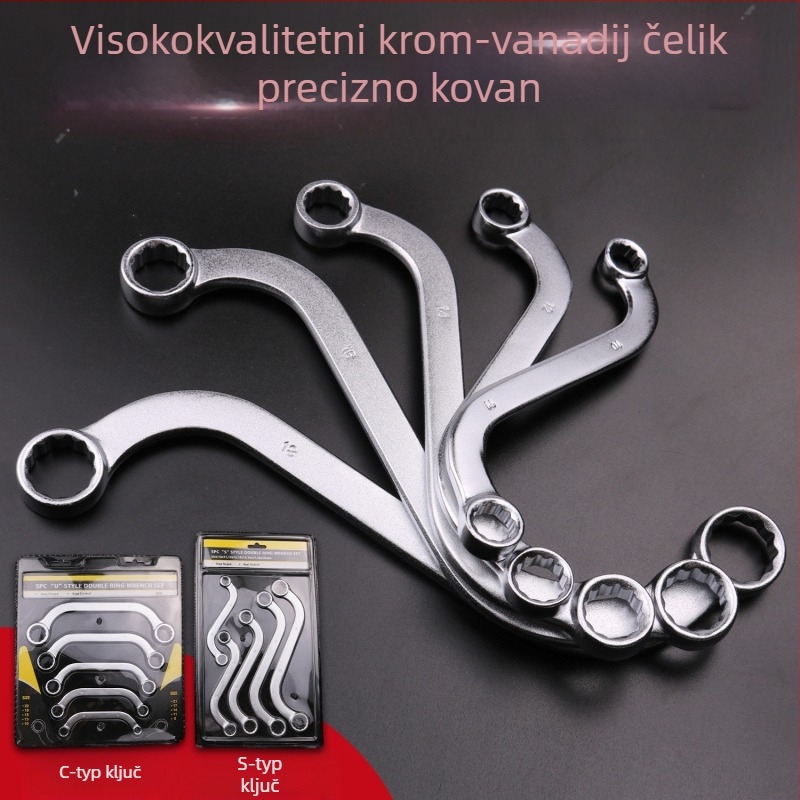 Plum Blossom dvostruki ključevi, glave S/U/C, zakrivljena ručka, 5-dijelni set, krom-vanadij čelik