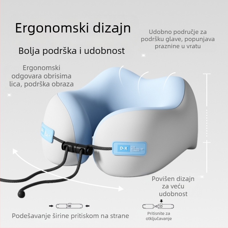Jastuk za vrat U-oblik memorijskom pjenom, za putovanja, tkanina od poliestera, lagan do 0,5 kg