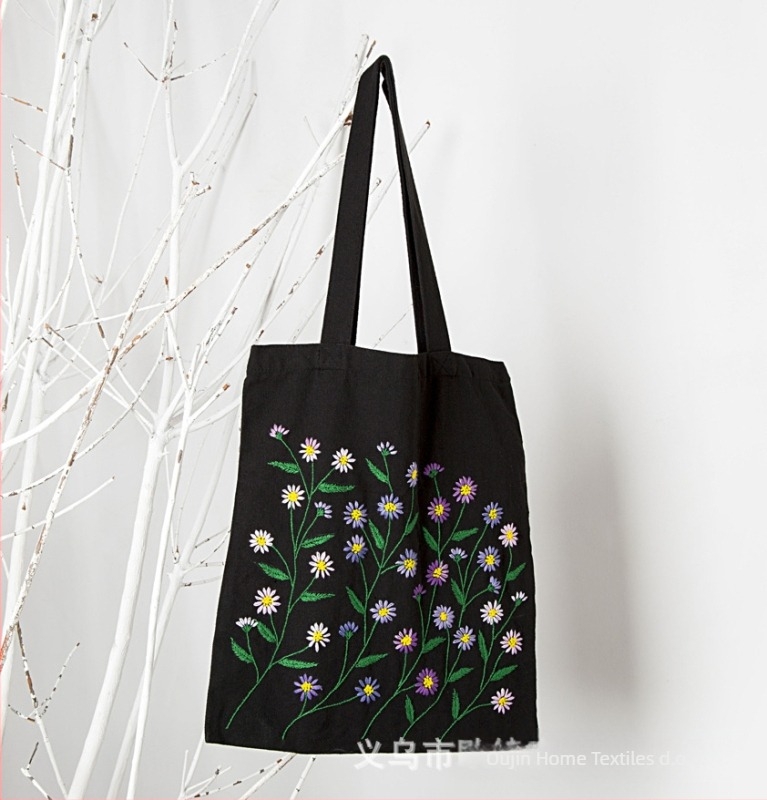 Sashiko komplet za izšivanje – torba od pamukastog platna, motiv cvijeća, križni izvezeni kit, druge vrste izšivanja