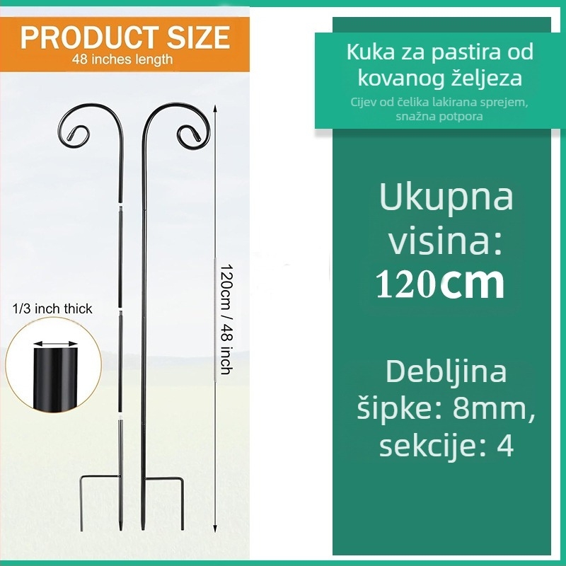 Stalak za lampu od kovanog željeza za vrt i vanjsku upotrebu, podrška za rasvjetne nizove