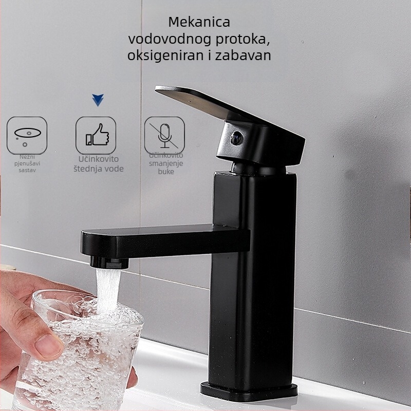 Kvadratna slavina za umivaonik, jedinstveni miješanje, nehrđajući čelik SF-02, keramički kartridž, 0–99°C